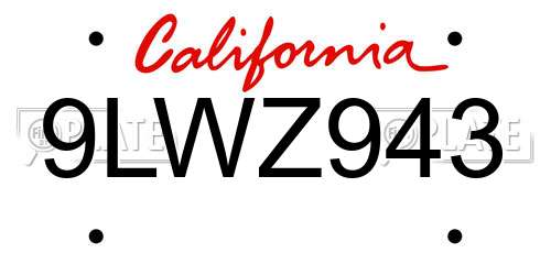 9LWZ943 California License Plate