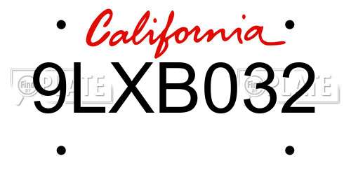 9LXB032 California License Plate