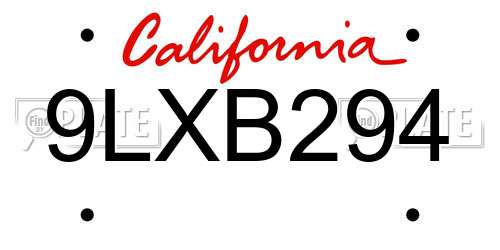 9LXB294 California License Plate