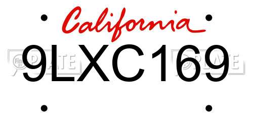9LXC169 California License Plate