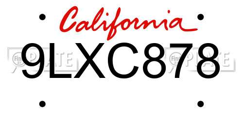 9LXC878 California License Plate