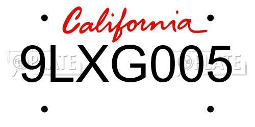9LXG005 California License Plate