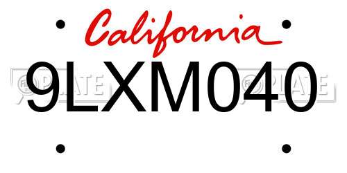 9LXM040 California License Plate