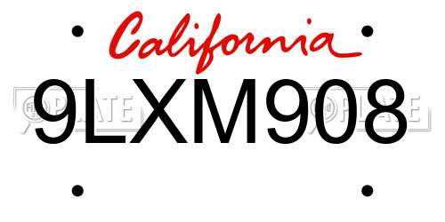 9LXM908 California License Plate