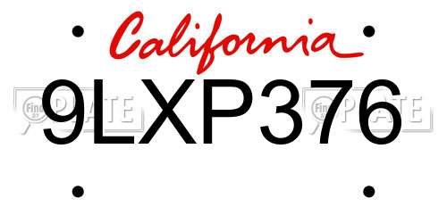 9LXP376 California License Plate