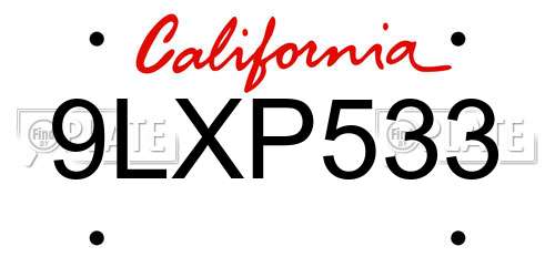 9LXP533 California License Plate