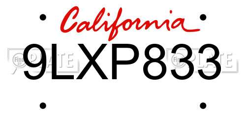 9LXP833 California License Plate