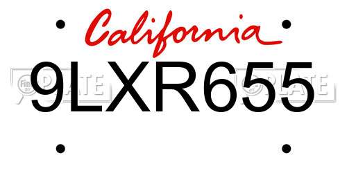 9LXR655 California License Plate