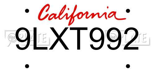 9LXT992 California License Plate