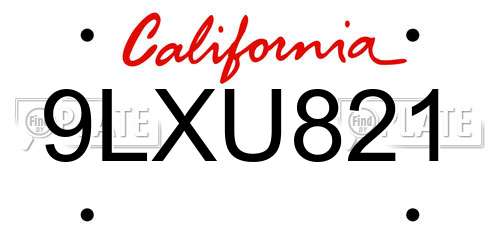 9LXU821 California License Plate