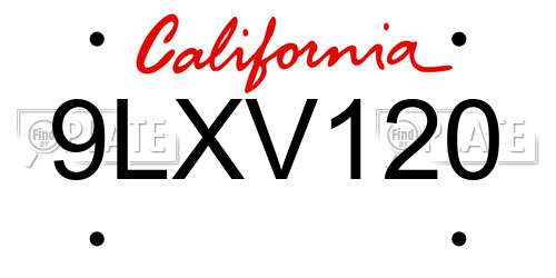 9LXV120 California License Plate