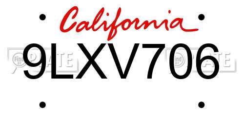 9LXV706 California License Plate