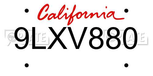 9LXV880 California License Plate