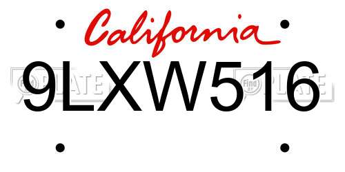 9LXW516 California License Plate