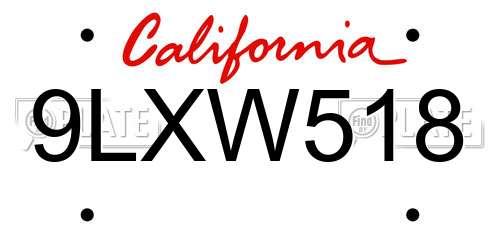 9LXW518 California License Plate