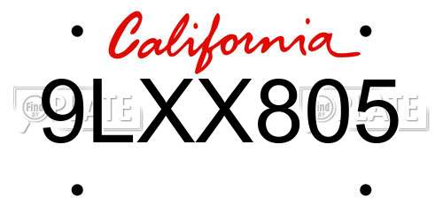 9LXX805 California License Plate