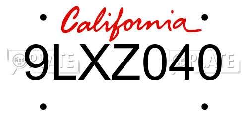 9LXZ040 California License Plate