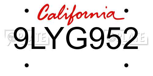 9LYG952 California License Plate