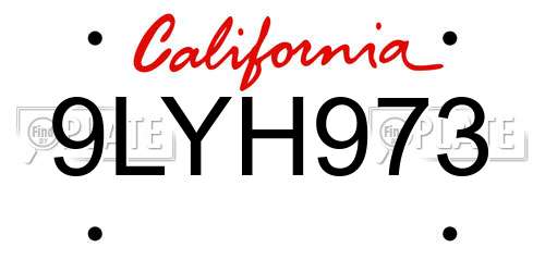 9LYH973 California License Plate