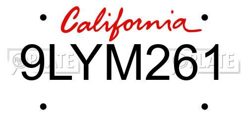 9LYM261 California License Plate
