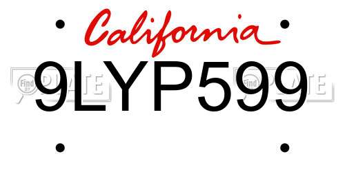 9LYP599 California License Plate