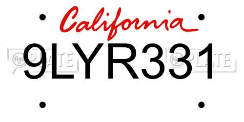 9LYR331 California License Plate
