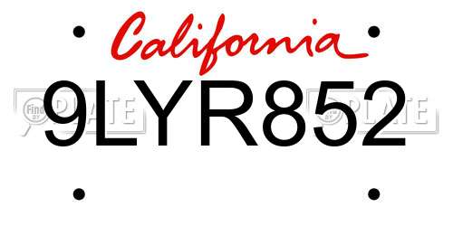 9LYR852 California License Plate