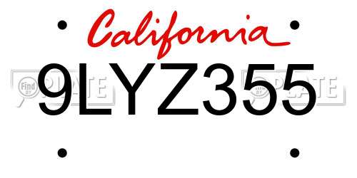 9LYZ355 California License Plate