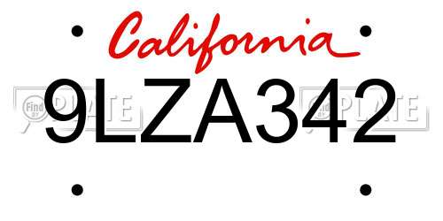 9LZA342 California License Plate