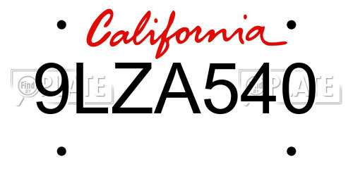 9LZA540 California License Plate