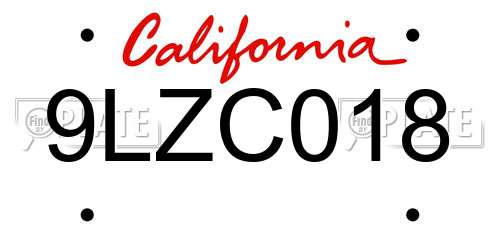 9LZC018 California License Plate