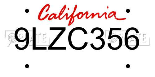 9LZC356 California License Plate