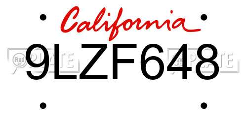 9LZF648 California License Plate