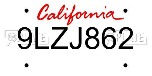 9LZJ862 California License Plate