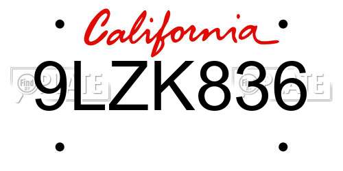 9LZK836 California License Plate