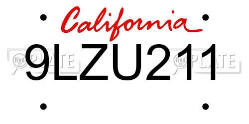 9LZU211 California License Plate