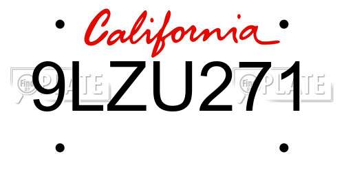 9LZU271 California License Plate