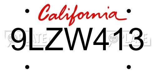 9LZW413 California License Plate