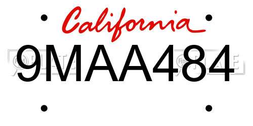 9MAA484 California License Plate