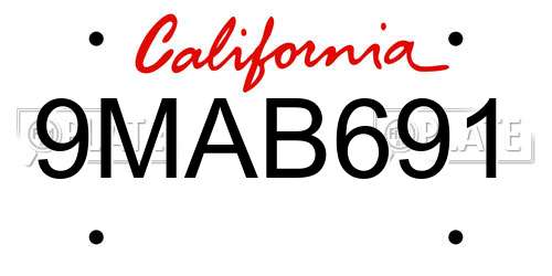 9MAB691 California License Plate