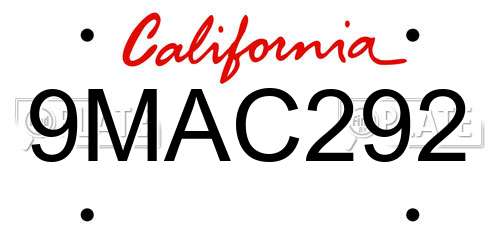 9MAC292 California License Plate