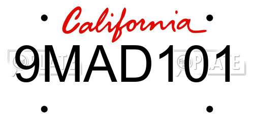 9MAD101 California License Plate