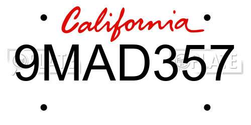 9MAD357 California License Plate