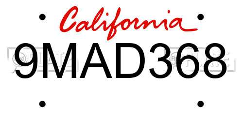 9MAD368 California License Plate