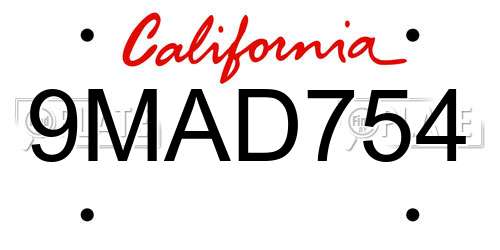 9MAD754 California License Plate