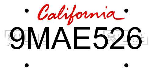 9MAE526 California License Plate