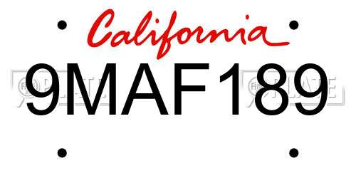 9MAF189 California License Plate