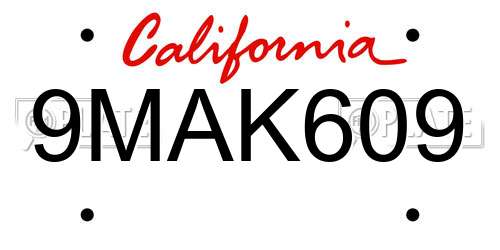 9MAK609 California License Plate