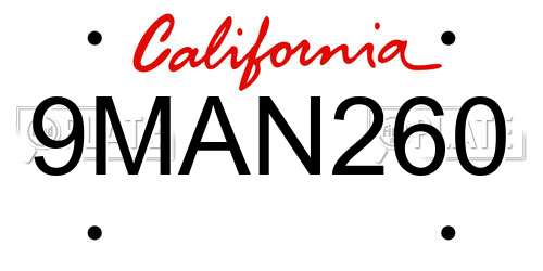 9MAN260 California License Plate