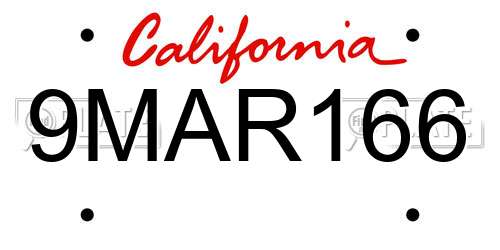 9MAR166 California License Plate